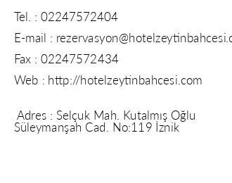 Zeytin Bahesi Hotel iletiim bilgileri
